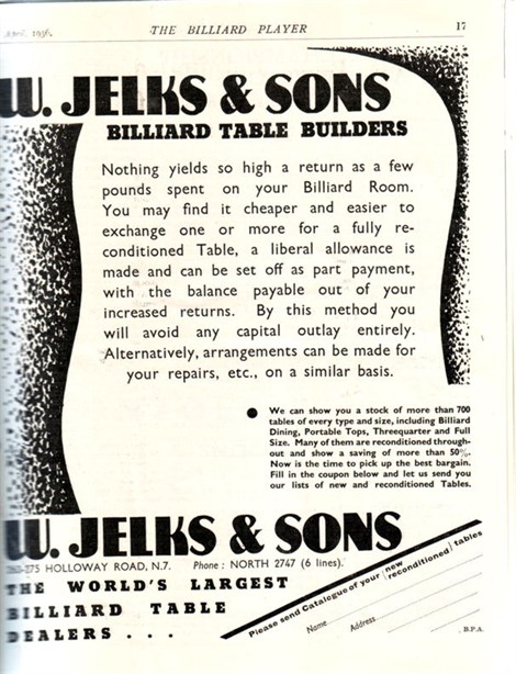 W. Jelks & Sons advert 1936