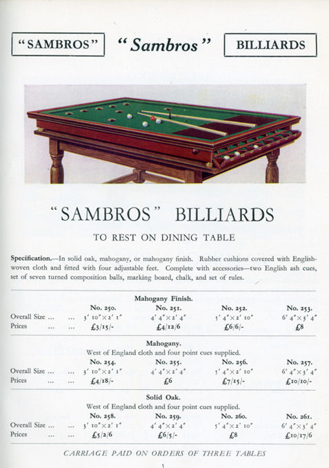 Sambros Bar Billiard table Cata;ogue page 5