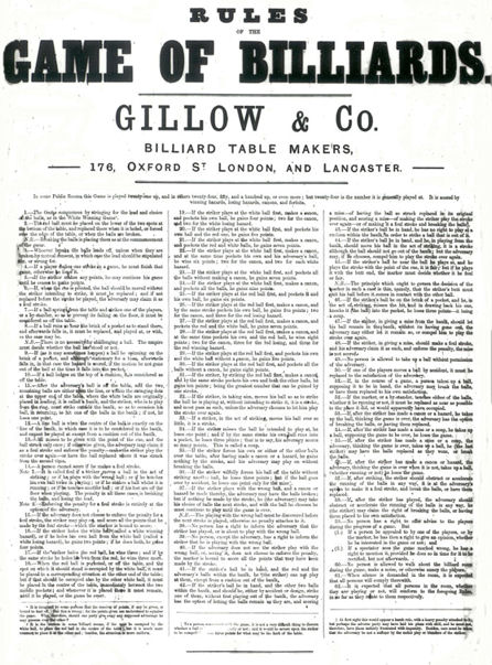 Gillow's of Lancaster Billiard Rules