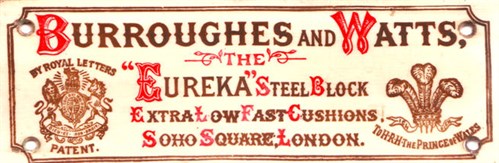 Burroughes & watts Eureka Billiard Cushion plate