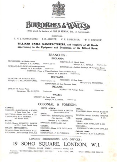 Burroughes & Watts Insidepage 1923